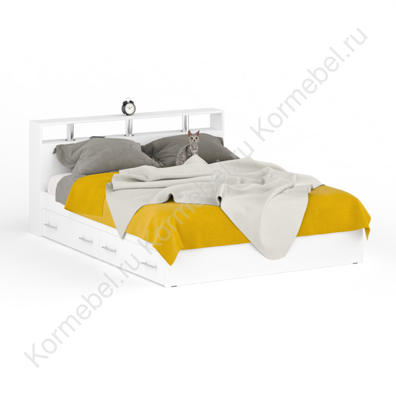 Кровать 160см с ящиками Камелия, белая